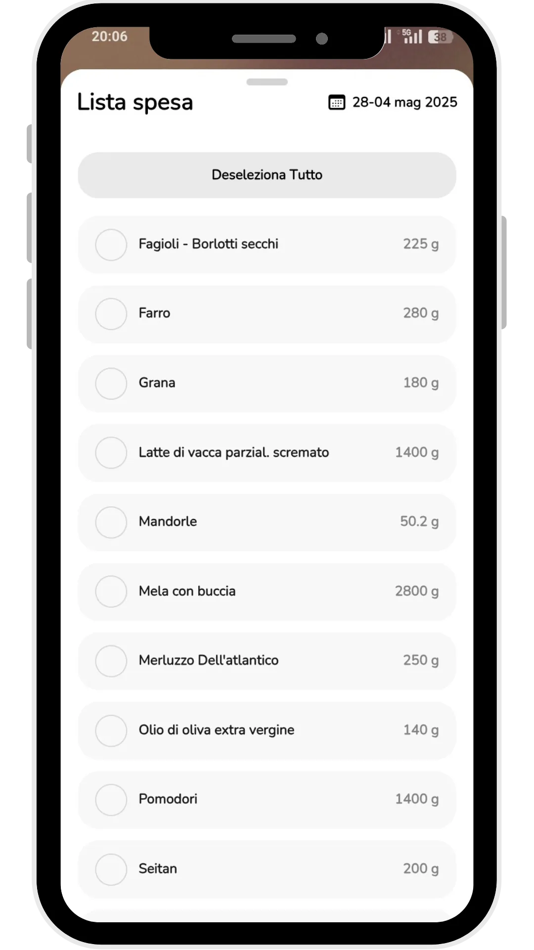 Lista della spesa generata automaticamente