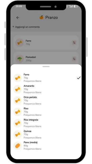 Interfaccia per la gestione delle sostituzioni alimentari
